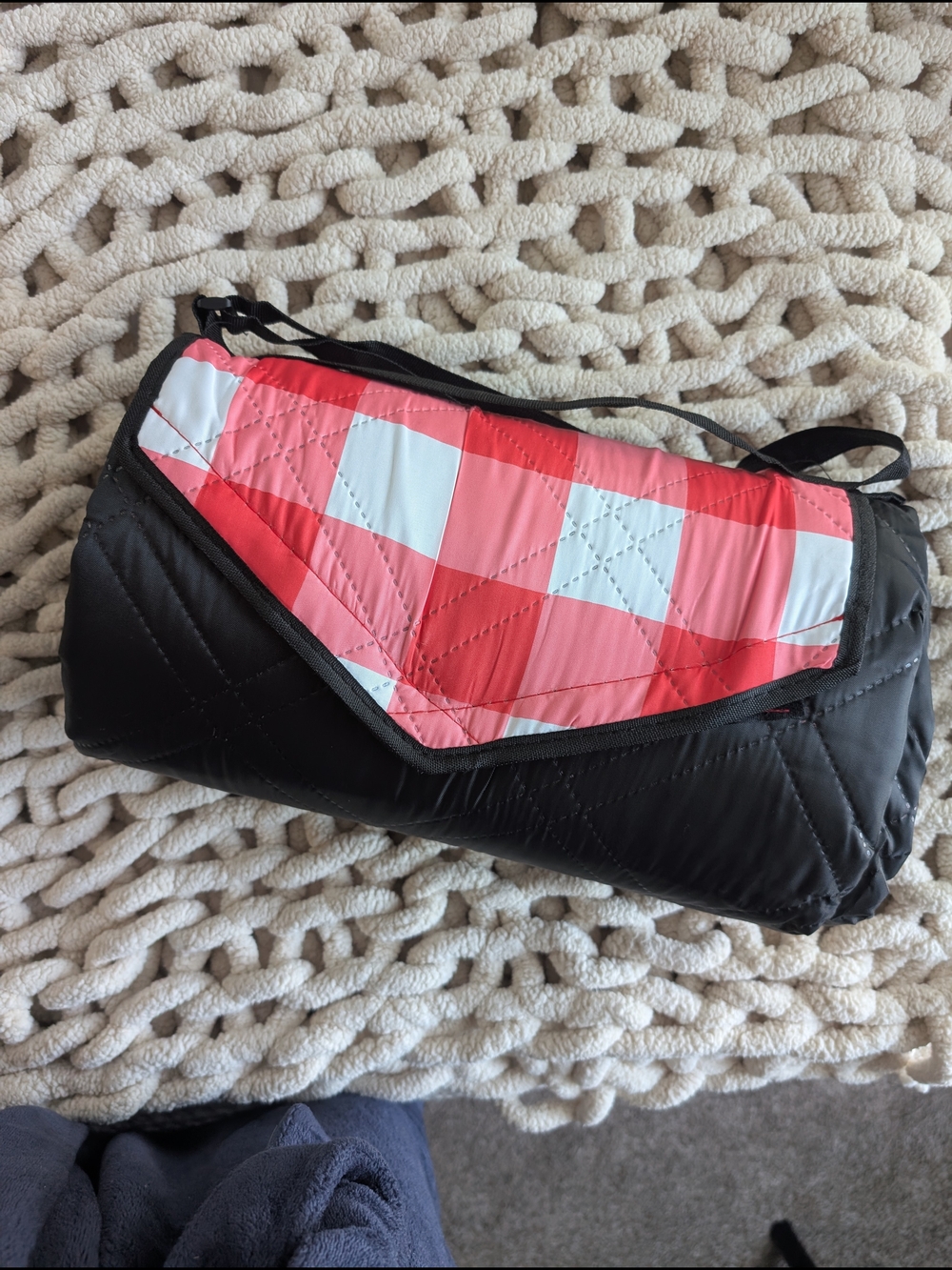 Red Gingham Picnic Blanket Quilted Waterproof XL New